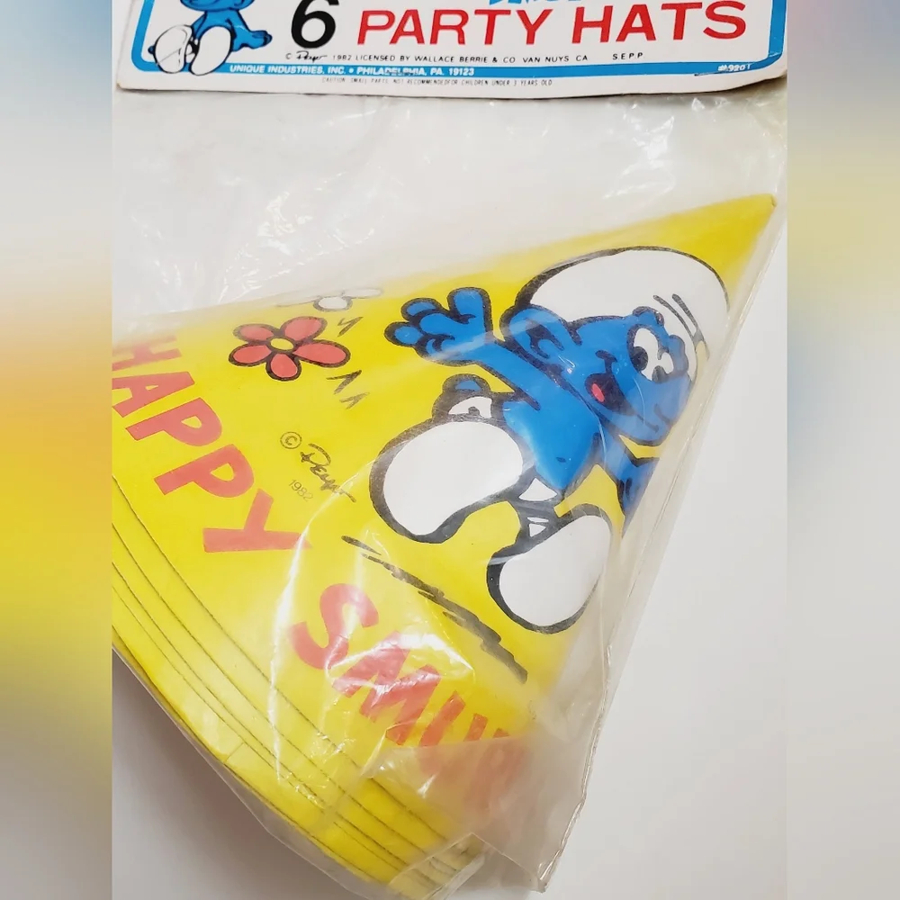 Vintage Smurf Party Hats Peyo Happy Smurf Day 6 Pack